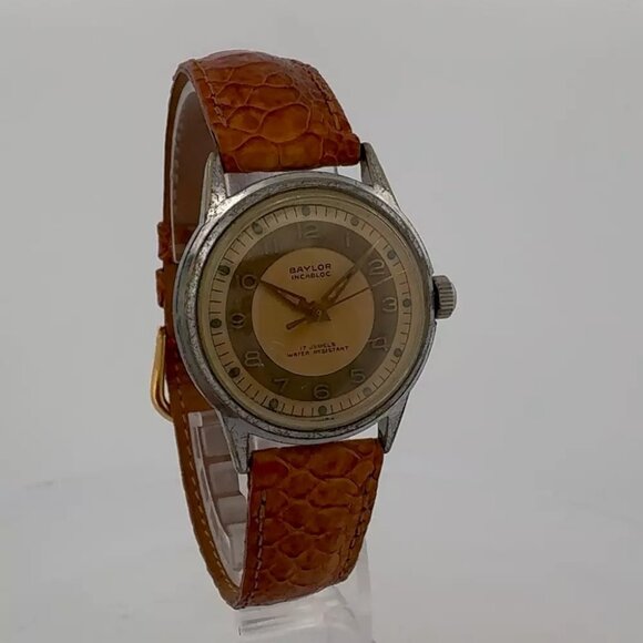 Vintage 30mm Baylor Bullseye 17 Jewel Men's Wristwatch AS 1107 Swiss Made Steel - Picture 1 of 5